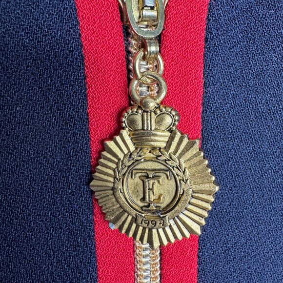 Vintage 1994 Ellen Tracy Navy Wool Zip Vest Gold Accents Sz 10 Red Trim Academia - Picture 4 of 9